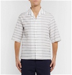 Joseph - Camp-Collar Embroidered Striped Cotton-Poplin Shirt - Men - White