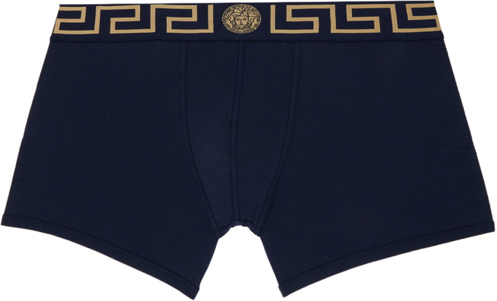 Photo: Versace Underwear Navy La Greca Border Long Boxers