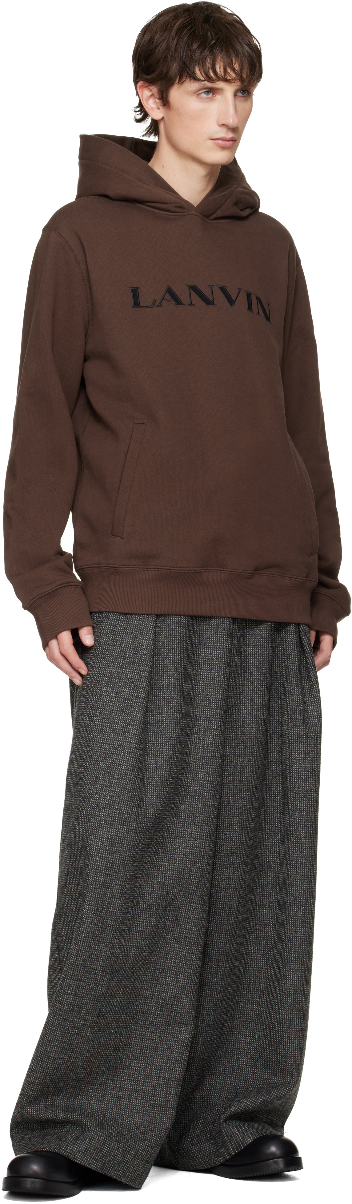 Lanvin Brown 'Lanvin' Embroidered Cotton Hoodie