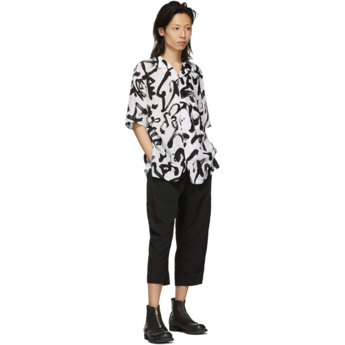 Kozaburo White and Black Caligracamo Boxy-Fit Shirt Kozaburo