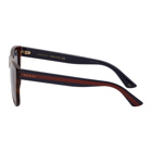 Gucci Tortoiseshell and Blue Rectangular Sunglasses