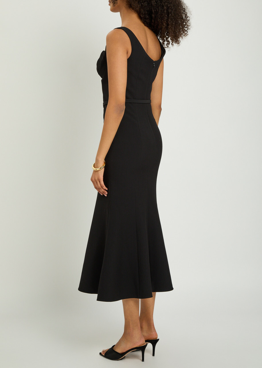 Roland Mouret Belted Crepe Midi Dress Black