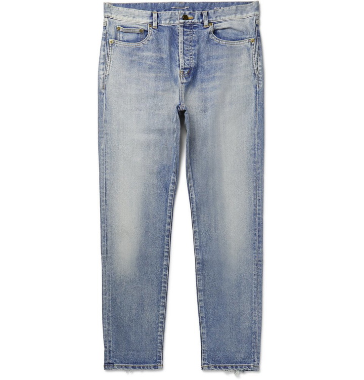 Photo: SAINT LAURENT - Skinny-Fit Distressed Denim Jeans - Light blue