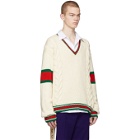 Gucci Off-White Cable Knit V-Neck Sweater