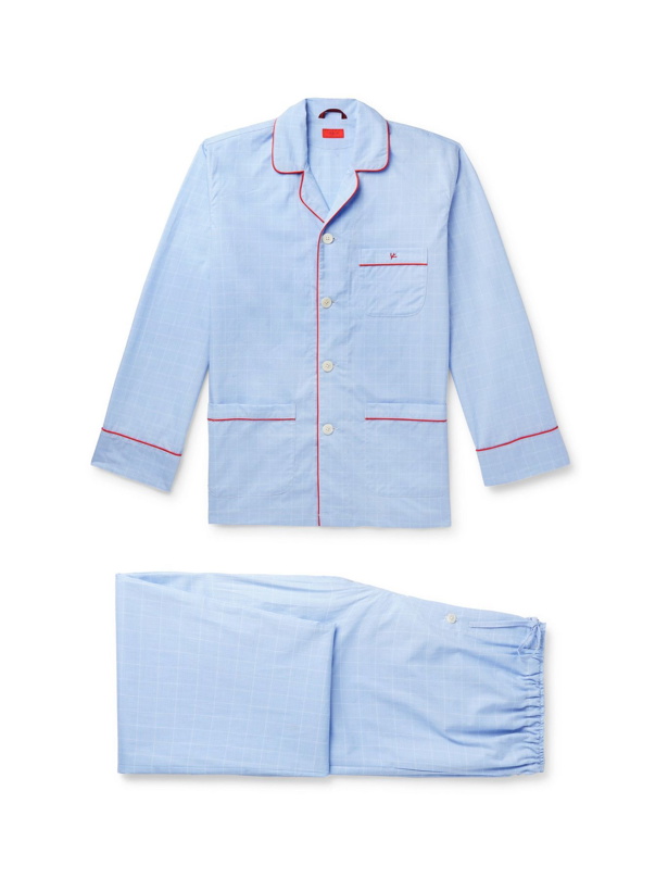Photo: ISAIA - Piped Prince of Wales Checked Cotton Pyjama Set - Blue