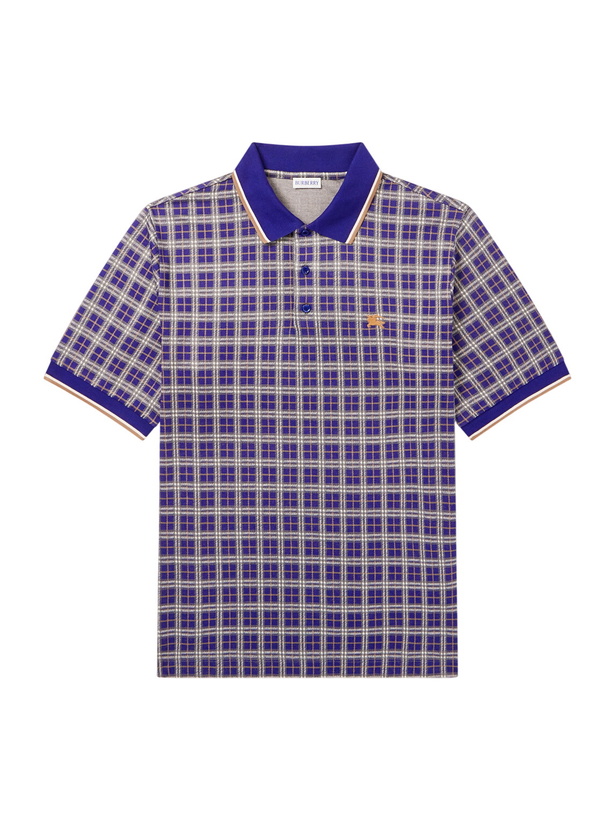 Photo: Burberry - Logo-Embroidered Checked Jacquard Polo Shirt - Blue