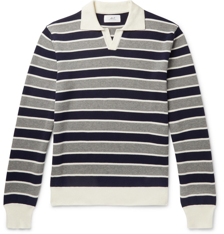 Photo: Mr P. - Striped Cotton Polo Shirt - Gray