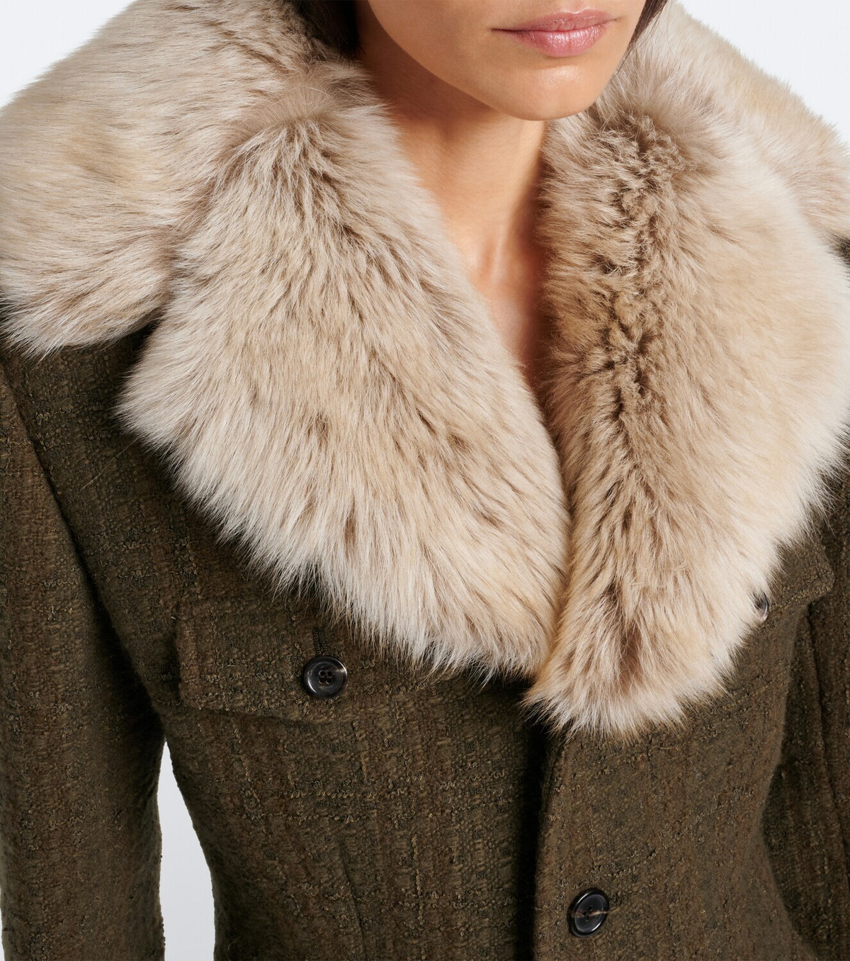 Saint Laurent Shearling-trimmed wool-blend tweed jacket