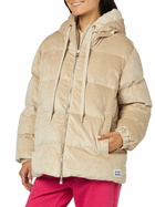 MC2 Saint Barth Woman Beige Corduroy Down Padded Jacket With Hoodie