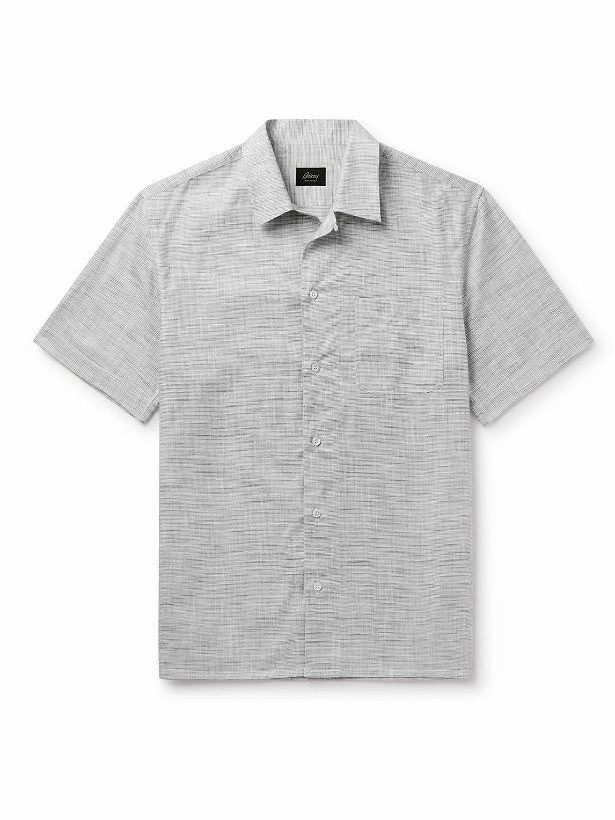 Photo: Brioni - Checked Cotton and Linen-Blend Shirt - Blue