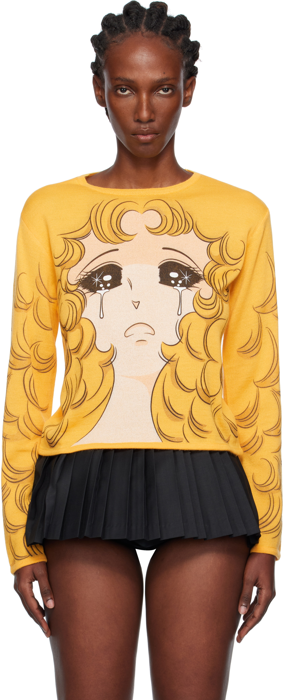 Pushbutton Yellow Crying Girl Fitted Knit Sweater