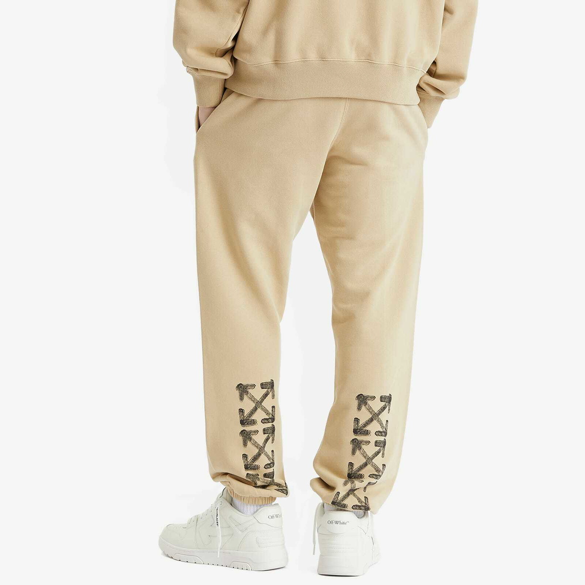 Off-White Men's Spray Arrow Cuffed Sweat Pants in Crème Brulee