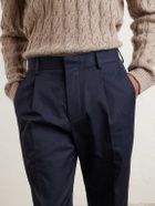 NN07 - Tapered Pleated Organic Cotton-Blend Twill Trousers - Blue