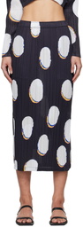 PLEATS PLEASE ISSEY MIYAKE Navy & White Bean Dots Midi Skirt