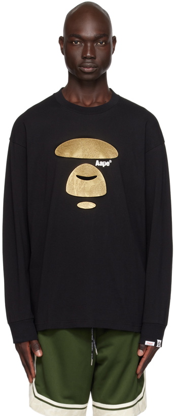 Photo: AAPE by A Bathing Ape Black Glittered Long Sleeve T-Shirt
