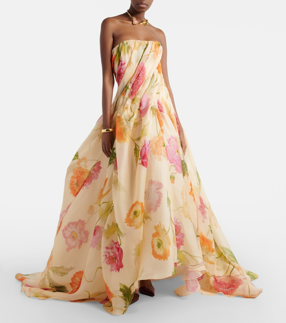 Carolina Herrera Floral silk organza bustier gown