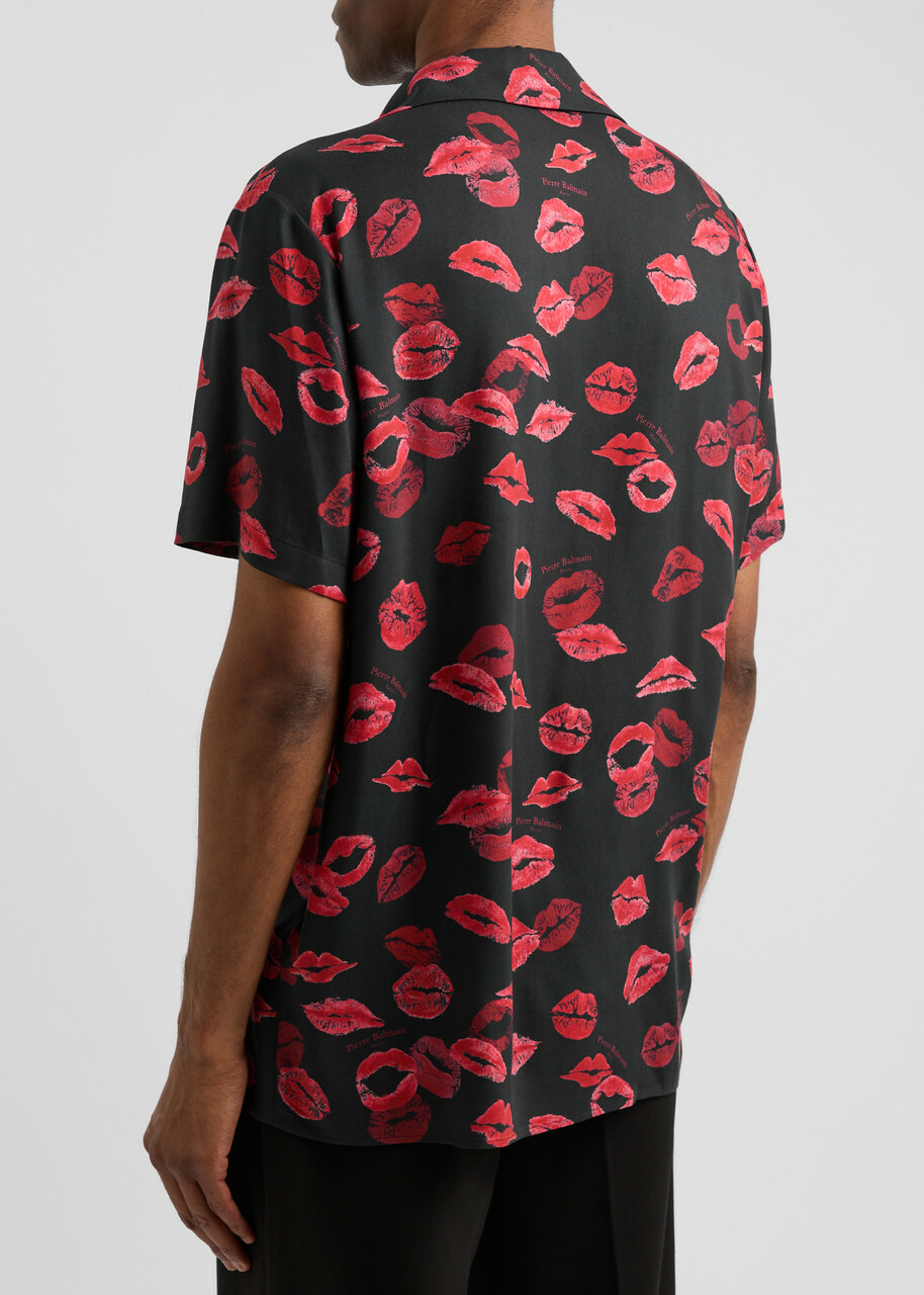 Balmain Kiss Printed Twill Shirt Black Red Balmain