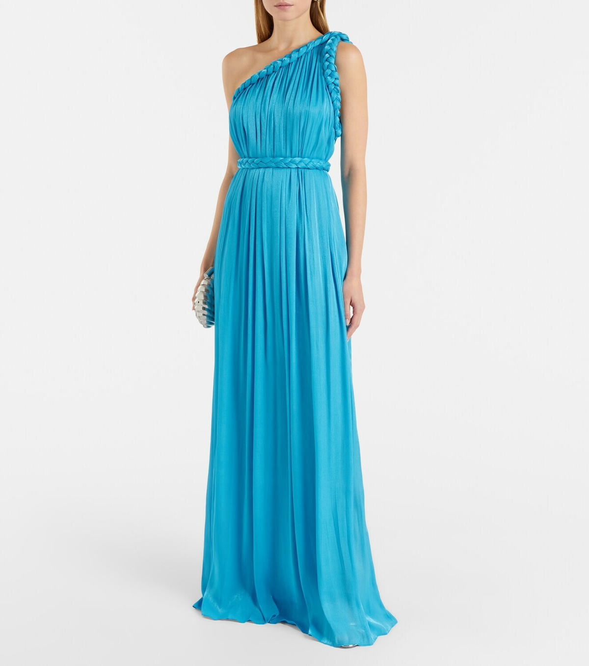 Costarellos Isilda lamé georgette one-shoulder gown