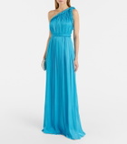 Costarellos Isilda lamé georgette one-shoulder gown