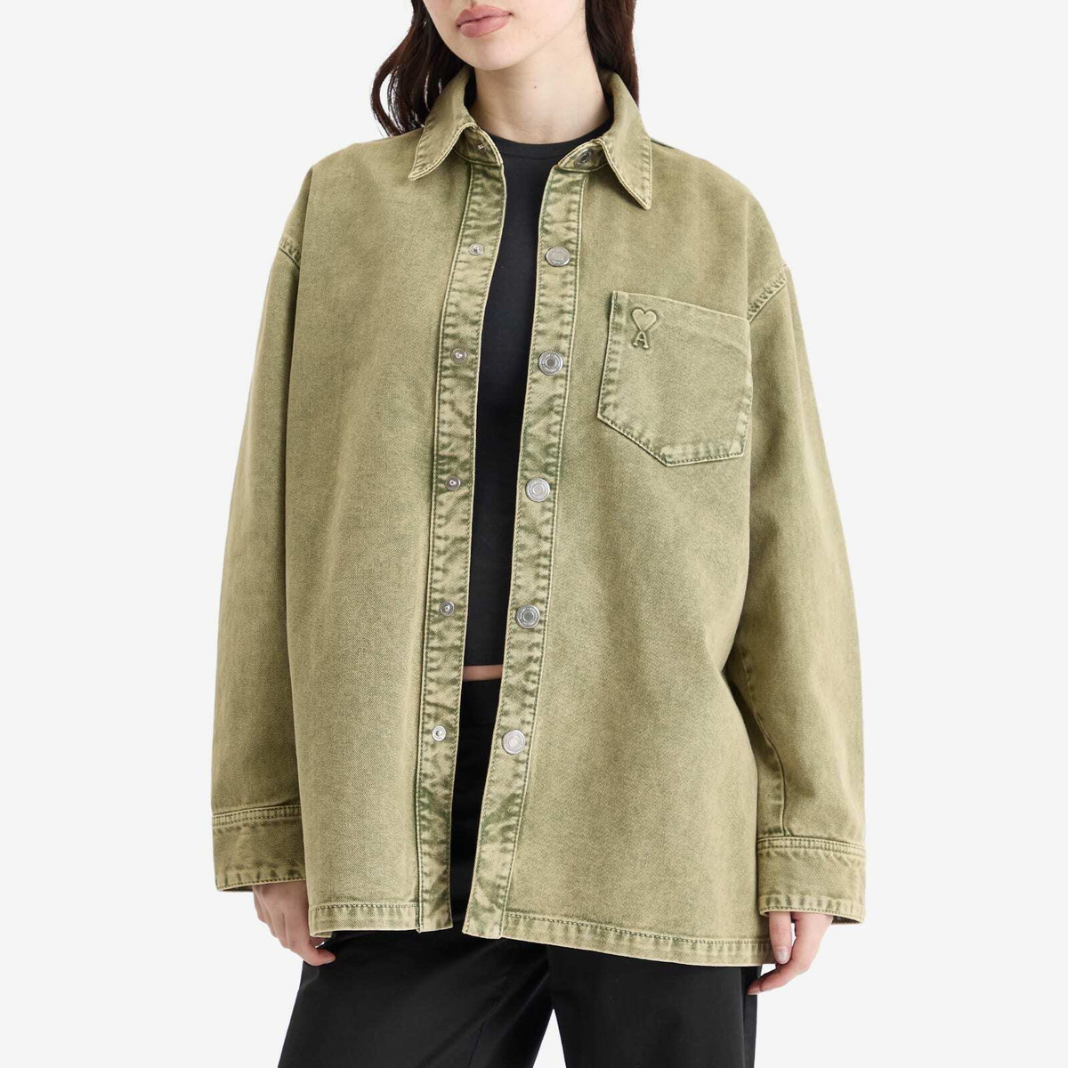 AMI Paris Women's ADC Denim Overshirt in Laurel