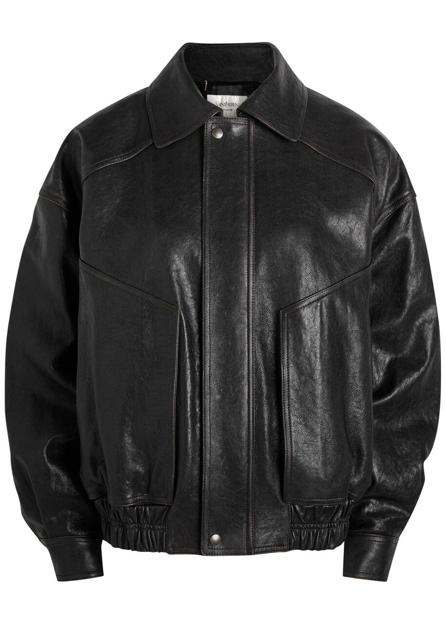 Yves Saint Laurent Panelled Faded Leather Jacket Black Other