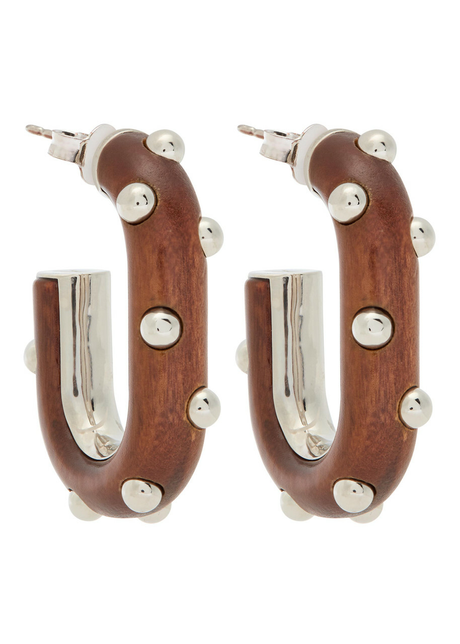 Rabanne Boucle D' Oreill Studded Wood Earrings - Silver - One Size