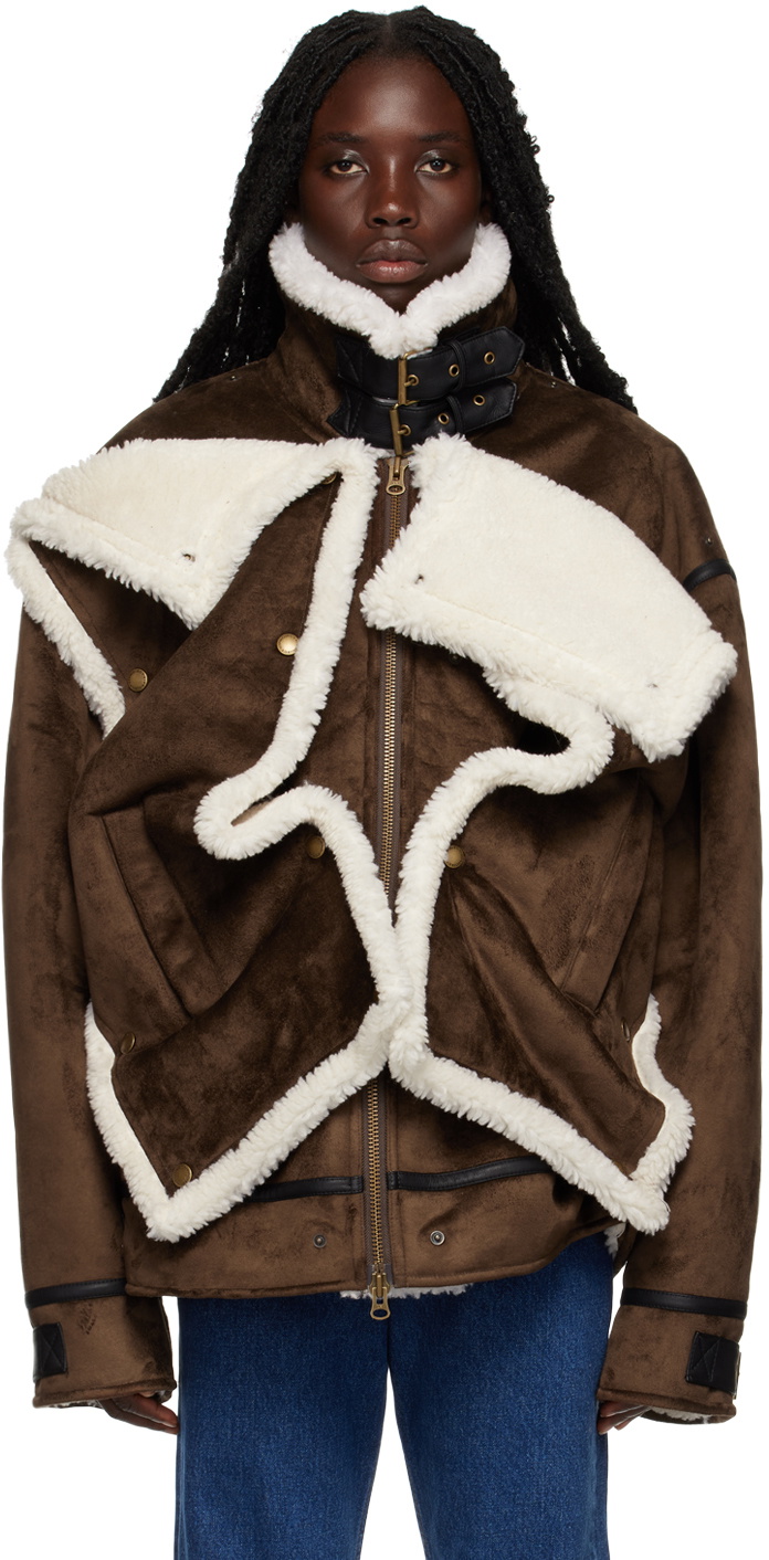 Y/Project Brown Snap Panel Faux-Shearling Jacket Y/Project