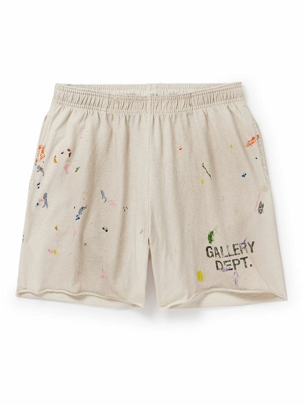 Photo: Gallery Dept. - Insomnia Straight-Leg Logo-Print Paint-Splattered Cotton-Jersey Shorts - Neutrals