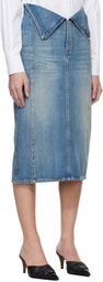 McQueen Blue Fold Over Waist Denim Midi Skirt
