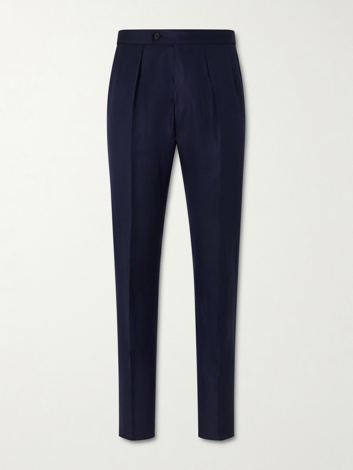 Slowear - Tapered Pleated Wool and Linen-Blend Trousers - Blue