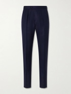 Slowear - Tapered Pleated Wool and Linen-Blend Trousers - Blue