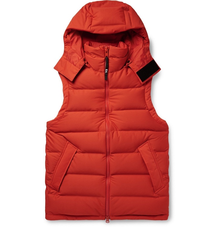 Photo: Y-3 - Logo-Print Quilted Shell Down Hooded Gilet - Orange