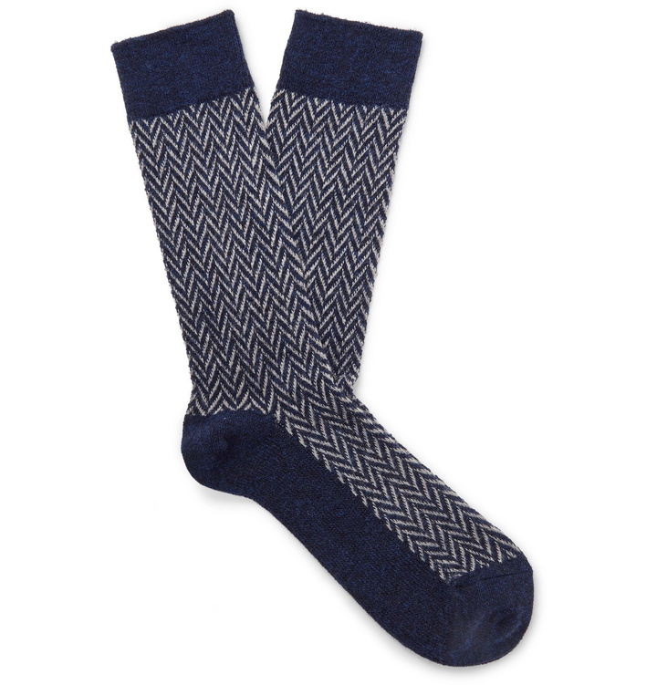 Photo: Anonymous Ism - Herringbone Knitted Socks - Blue