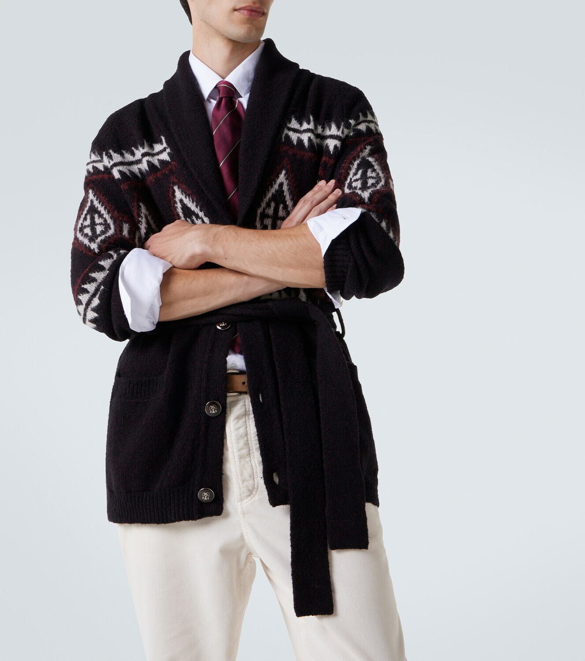 Brunello Cucinelli Jacquard wool, silk and cashmere cardigan