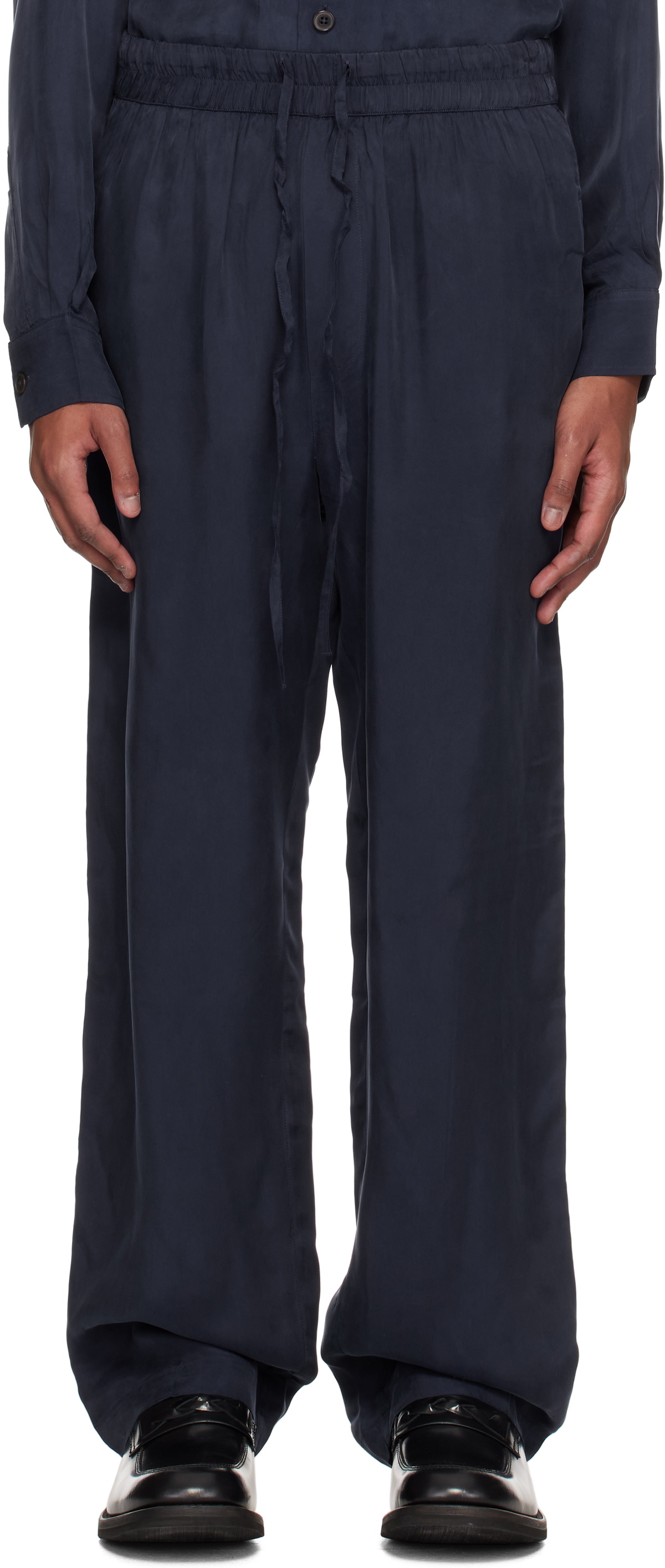 Róhe Navy Fluid Drawcord Trousers