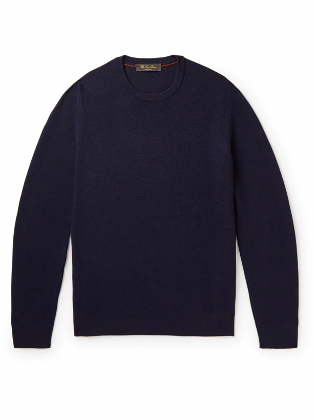 Photo: Loro Piana - Wool and Cashmere-Blend Piqué Sweater - Blue
