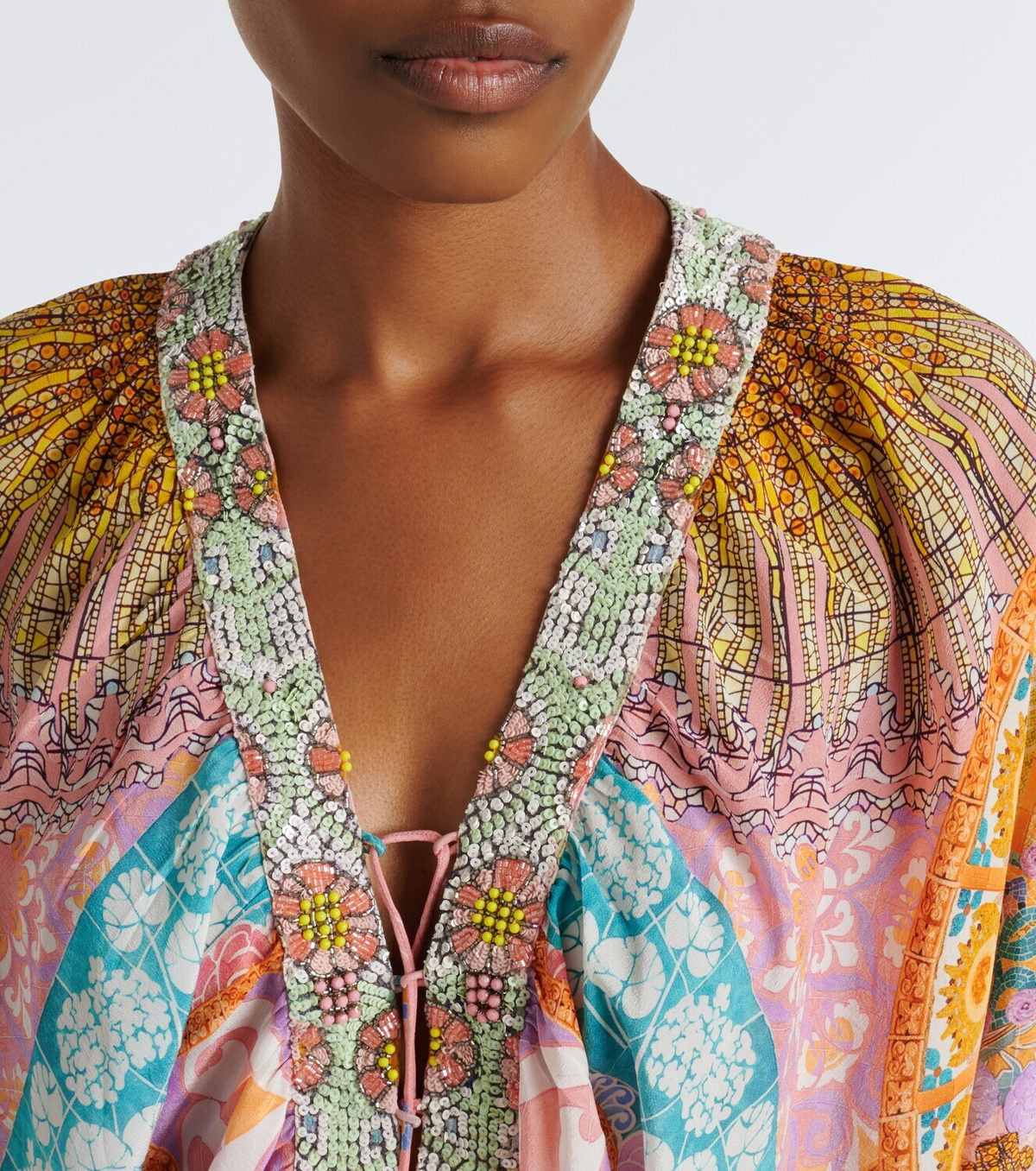 Camilla Embellished lace-up silk blouse