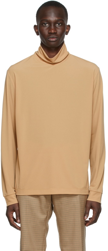 Photo: Dries Van Noten Beige Crepe Turtleneck Long Sleeve T-shirt