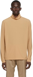 Dries Van Noten Beige Crepe Turtleneck Long Sleeve T-shirt