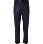 Officine Generale - Navy Ollie Tapered Cropped Belted Wool-Flannel Trousers - Navy