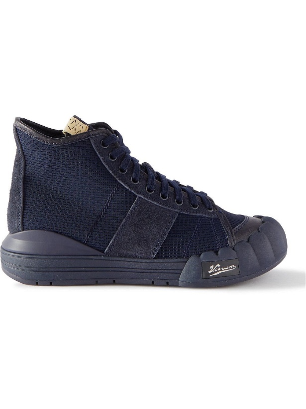 Photo: Visvim - Lanier Suede and Leather-Trimmed Woven High-Top Sneakers - Blue