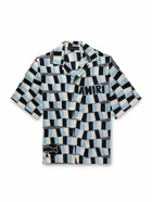 AMIRI - Convertible-Collar Logo-Print Checked Silk-Twill Shirt - Blue