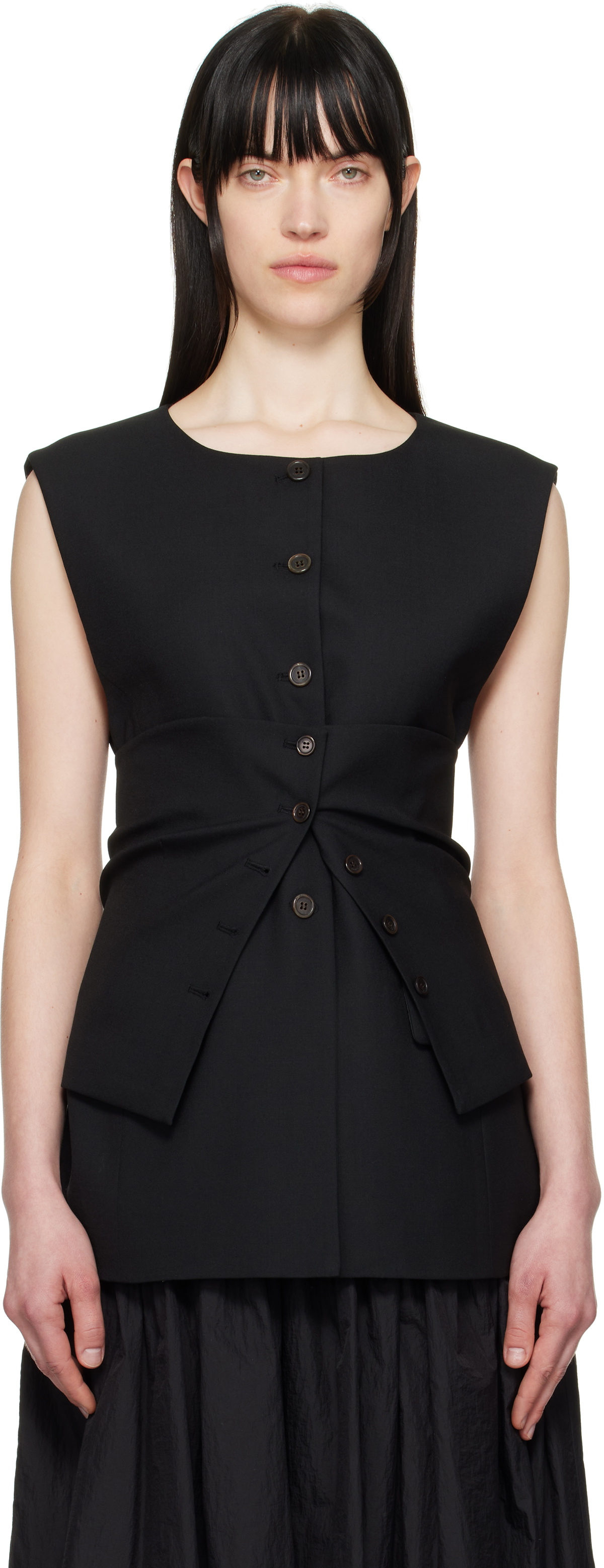 AMOMENTO Black Oversized Button Up Vest