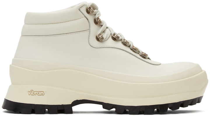 Photo: Jil Sander SSENSE Exclusive Off-White Leather Hiking Boots