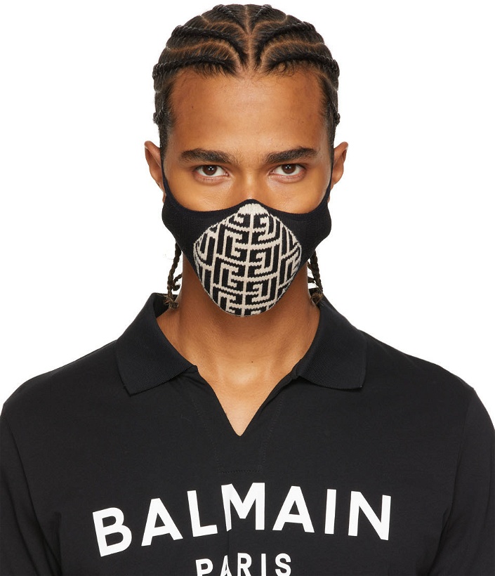 Photo: Balmain Black & Off-White Monogram Face Mask