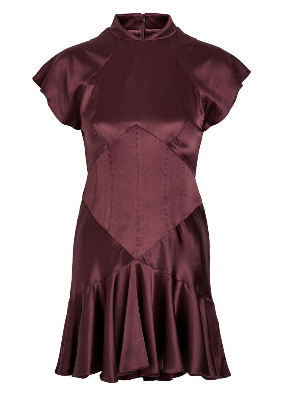 DE LA Vali Alizee Panelled Silk-blend Mini Dress Burgundy