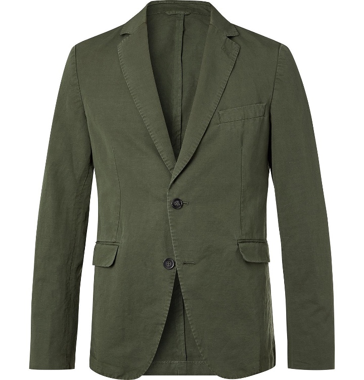 Photo: OFFICINE GÉNÉRALE - Slim-Fit Unstructured Garment-Dyed Cotton and Linen-Blend Suit Jacket - Green