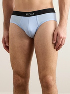 Zegna - Ribbed Cotton and Modal-Blend Briefs - Blue