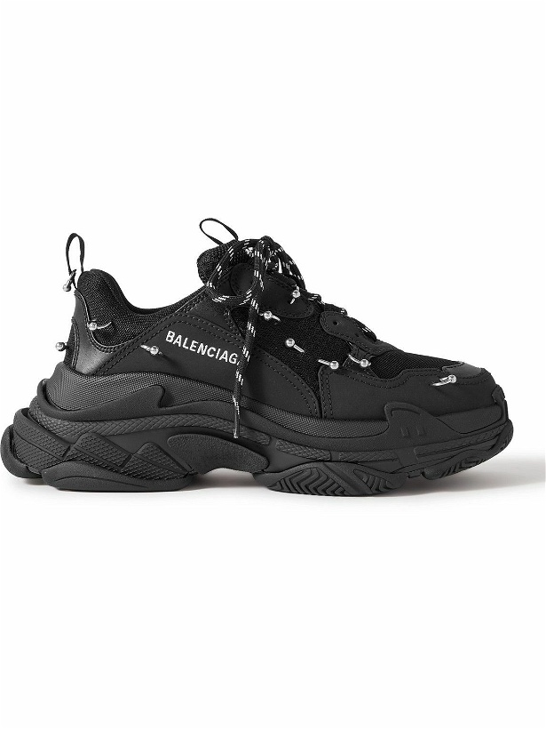 Photo: Balenciaga - Triple S Piercing Mesh, Rubber and Leather Sneakers - Black