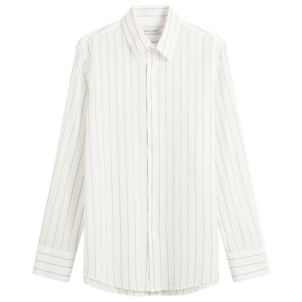 Carter Young Men's Business Shirt in White/Blue Stripe